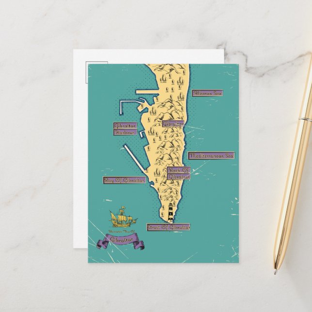 Carte Illustrée De Gibraltar (Devant/Arrière en situation)