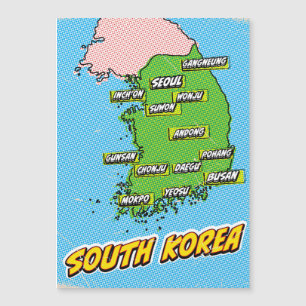 Carte illustrée de la Corée du Sud dans le style P