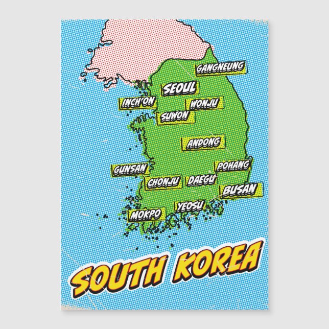 Carte illustrée de la Corée du Sud dans le style P (Devant)
