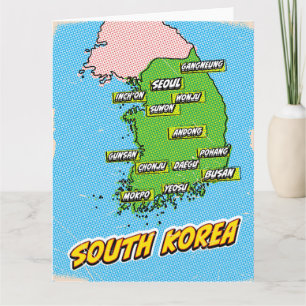 Carte illustrée de la Corée du Sud dans le style P