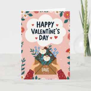 Carte illustrée de la Saint-Valentin rose