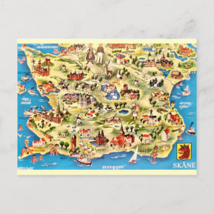 Carte illustrée de la Suède sur carte postale
