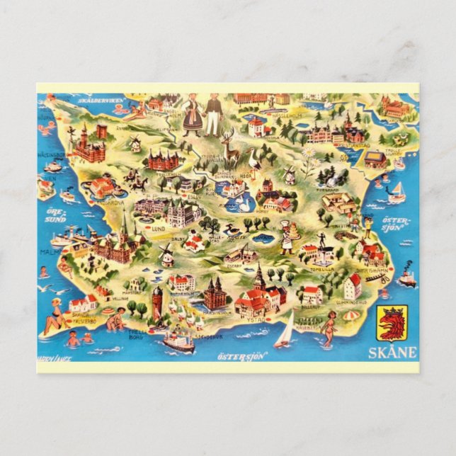 Carte illustrée de la Suède sur carte postale (Devant)
