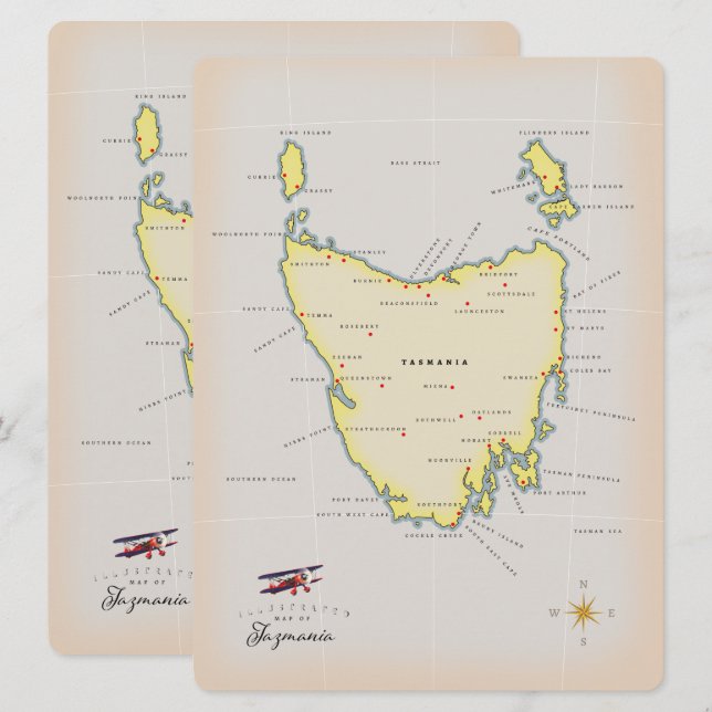 Carte illustrée de la Tasmanie. (Devant / Derrière)