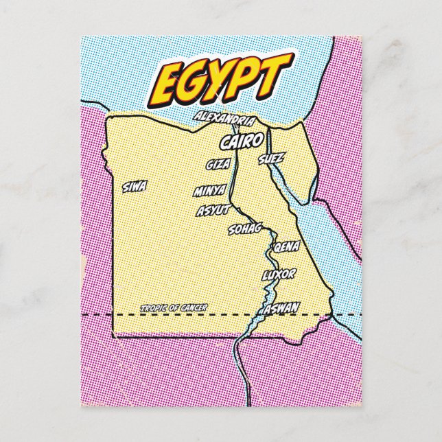 Carte illustrée de l'Égypte dans le style Pop Art (Devant)
