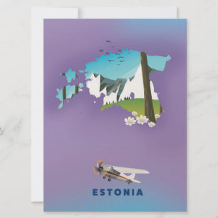 Carte illustrée de l'Estonie affiche touristique