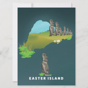 Carte illustrée de l'île de Pâques affiche de voya