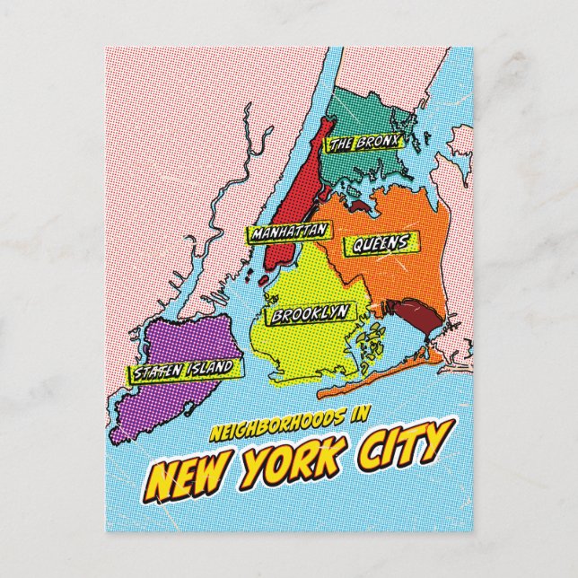 Carte illustrée de New York dans le style Pop Art (Devant)