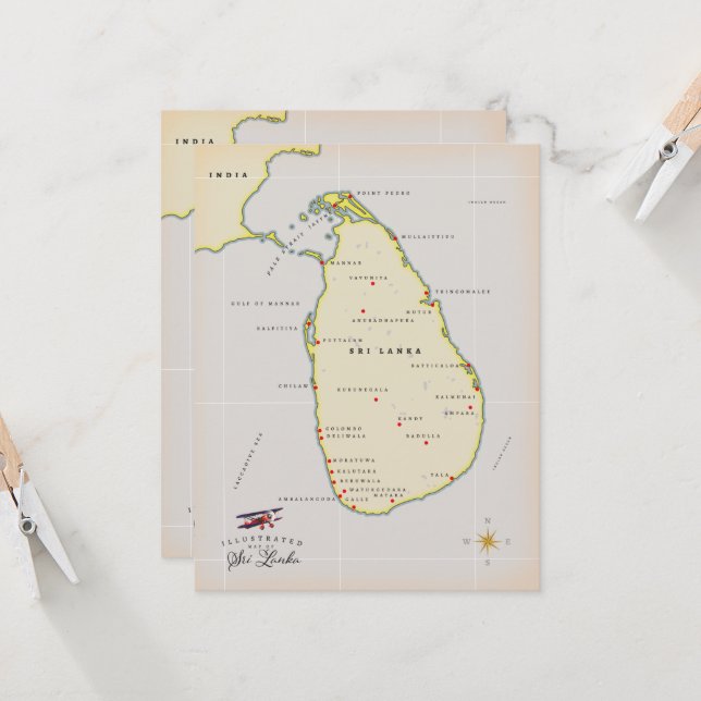 Carte illustrée de Sri Lanka (Devant/Arrière en situation)