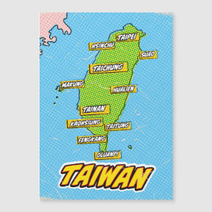 Carte illustrée de Taïwan dans le style Pop Art
