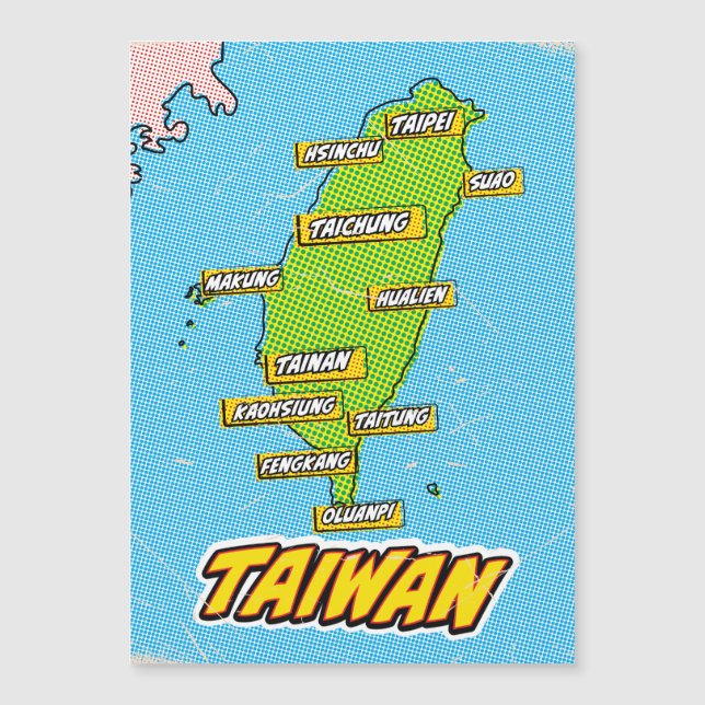 Carte illustrée de Taïwan dans le style Pop Art (Devant)
