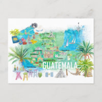 Carte illustrée de voyage du Guatemala avec des ro