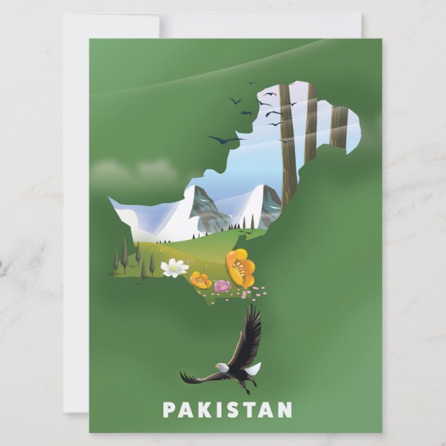 Carte illustrée de voyage du Pakistan. (Devant)