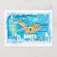 Carte illustrée des Antilles de Saint-Barth