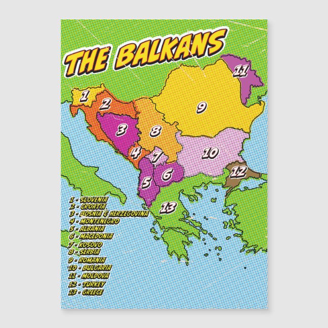 Carte illustrée des Balkans dans le style Pop Art (Devant)