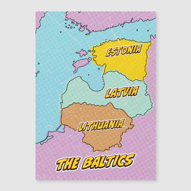 Carte illustrée des États baltes dans le style Pop (Devant)