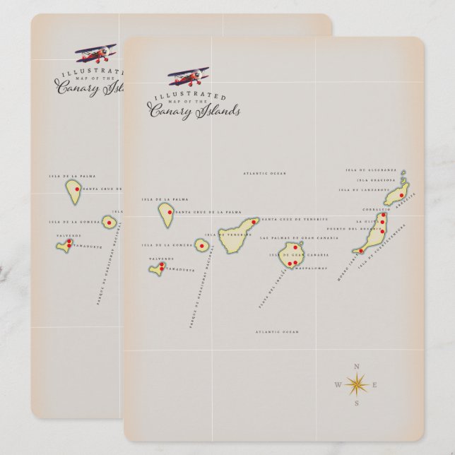 Carte illustrée des îles Canaries. (Devant / Derrière)