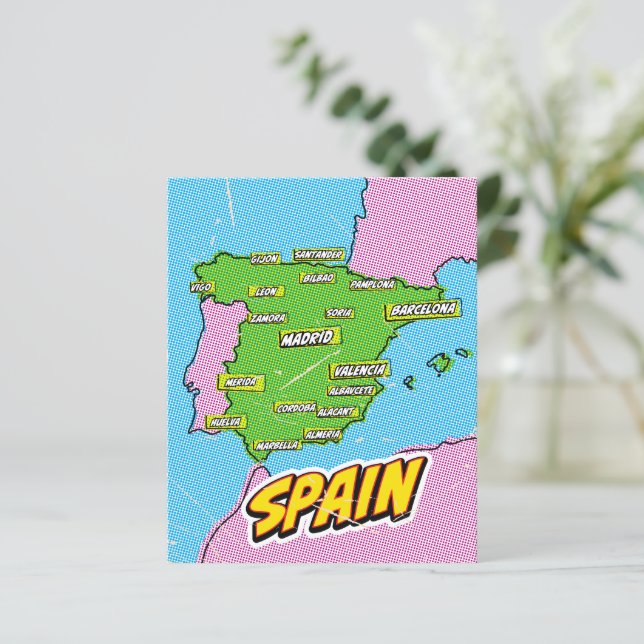 Carte illustrée d'Espagne dans le style Pop Art (Debout devant)