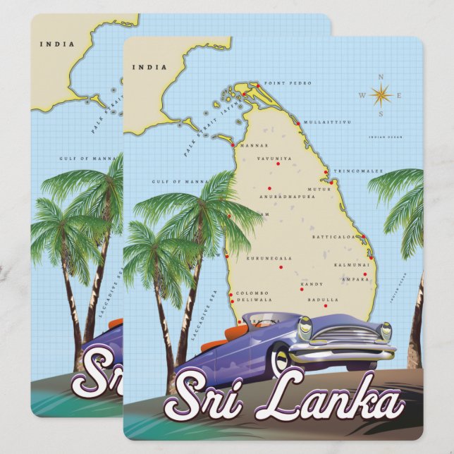 Carte illustrée détaillée de Sri Lanka (Devant / Derrière)
