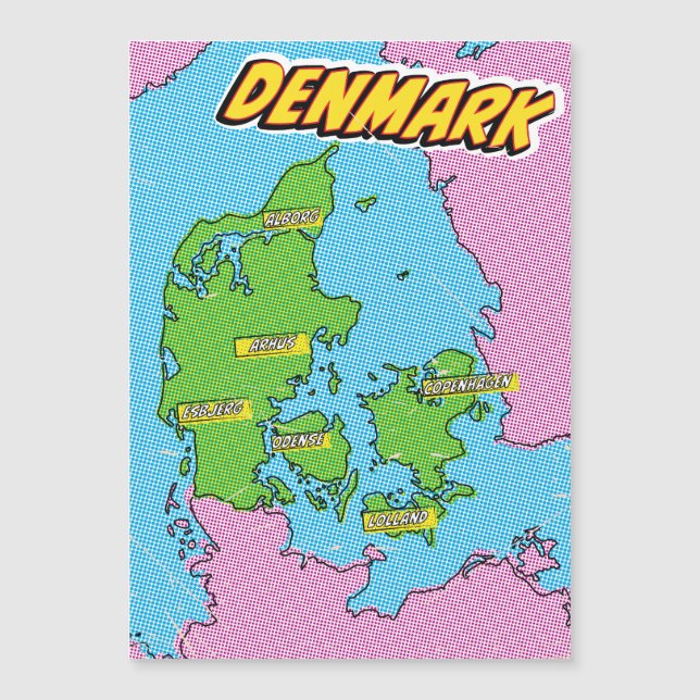 Carte illustrée du Danemark dans le style Pop Art (Devant)