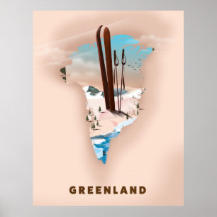 Carte illustrée du Groenland, impression de poster