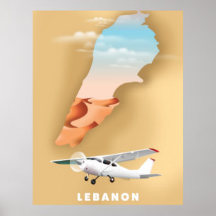 Carte illustrée du Liban affiche de voyage