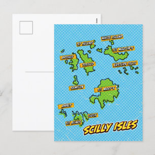 carte illustrée Pop Art des îles Scilly