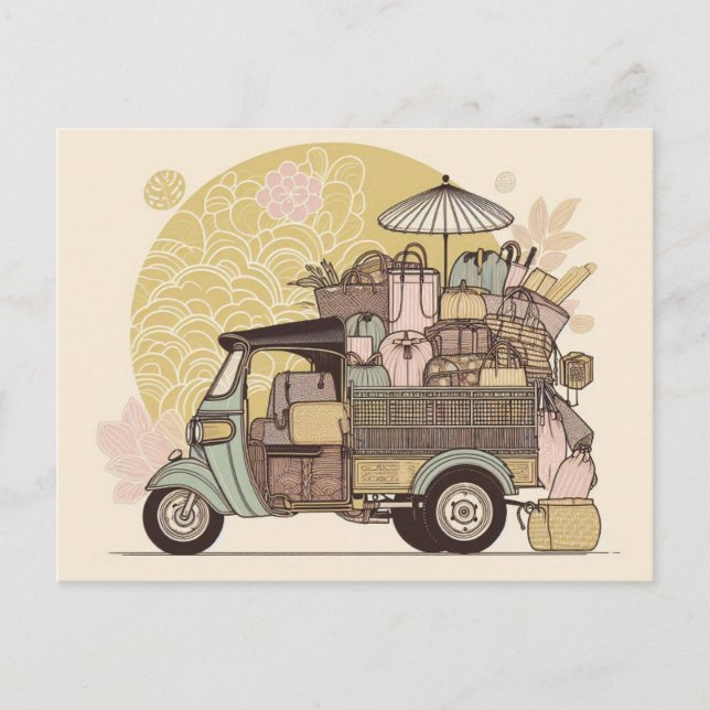 Carte illustrée “Tuk-tuk évasion bohème” (Devant)