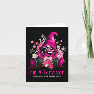 Carte I'm A Survivor Gnome Pink Ribbon Breast Cancer Awa