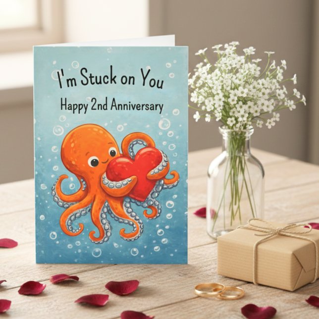 Carte I'm Stuck on You Octopus Anniversary Funny any yr (Créateur téléchargé)