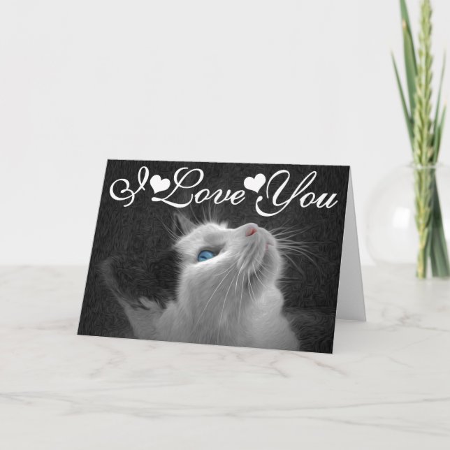 Carte Image de photo de chat observée par bleu je t'aime (Devant)
