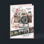 Carte Image parfaite | Photo d'anniversaire de la caméra<br><div class="desc">Cette carte d'anniversaire amusante dispose d'un appareil photo vintage fantaisiste et négatifs de film avec 6 places pour insérer des photos. L'arrière de la carte comporte un autre appareil photo avec des cupcakes et un message de bienvenue qui dit "vous souhaiter un anniversaire parfait en photo".</div>