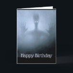 Carte Imaginaire Alien Fog Anniversaire effrayant Fantôm<br><div class="desc">Fantasy Alien Fog Creature Scary Ghost Night Frightening ou spooky Night Forest Scene. Great for that Birthday on Halloween or those who love aliens. Inside verse,  "Hope it's out of this world"</div>
