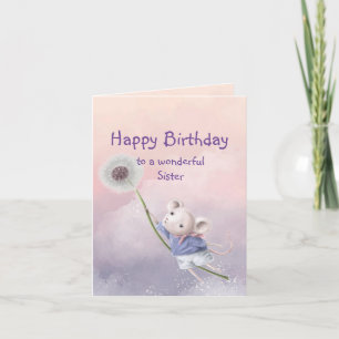 Carte Imaginaire mignon Anniversaire Soeur Souris Dandel