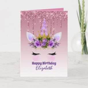 Carte Imaginaire Unicorne mignon Joli Fille Design Viole