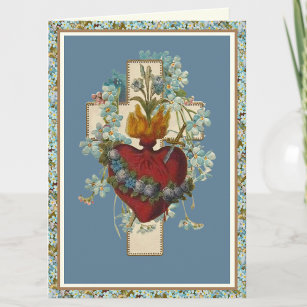 Carte Immaculé Coeur Vierge Marie Croix florale