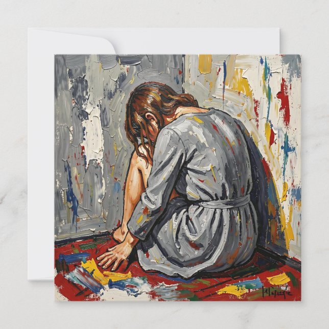 Carte Impasto Oil of Woman Sad, Sick Depressed Emotional (Devant)