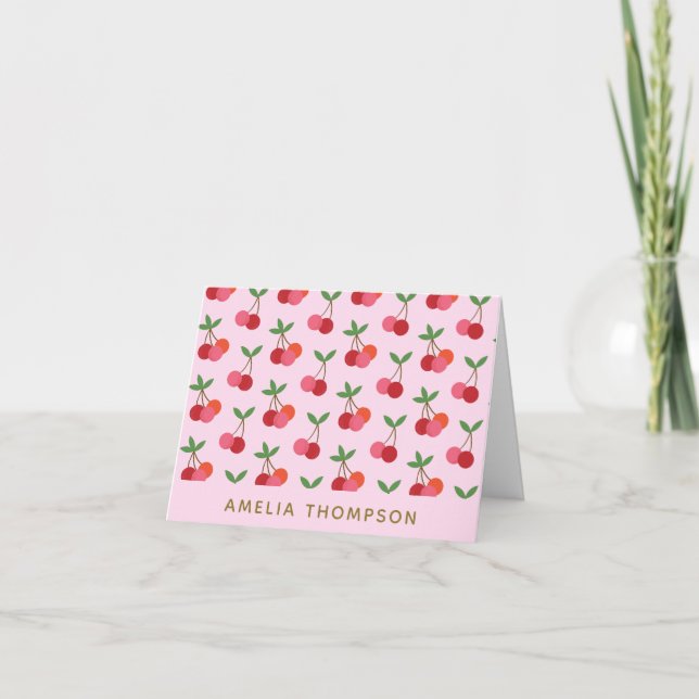 Carte Impression Cerise Rose Nom Personnalisé Coquette É (Devant)