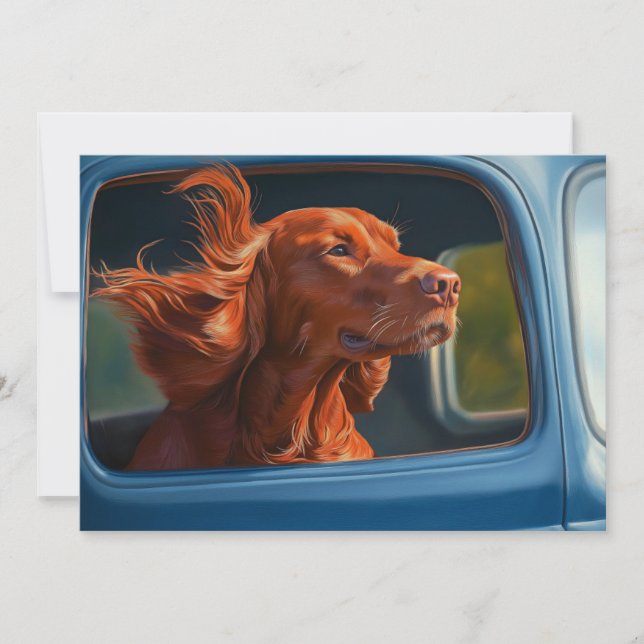 Carte Impression d'art Chien Rouge Profitant d'une Prome (Devant)