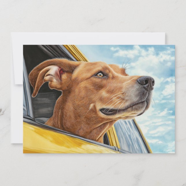 Carte Impression d'art de chien heureux dans une voiture (Devant)