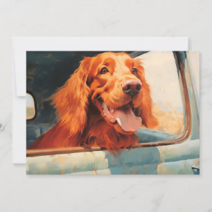 Carte Impression d'art de chien rouge à la fenêtre d'un