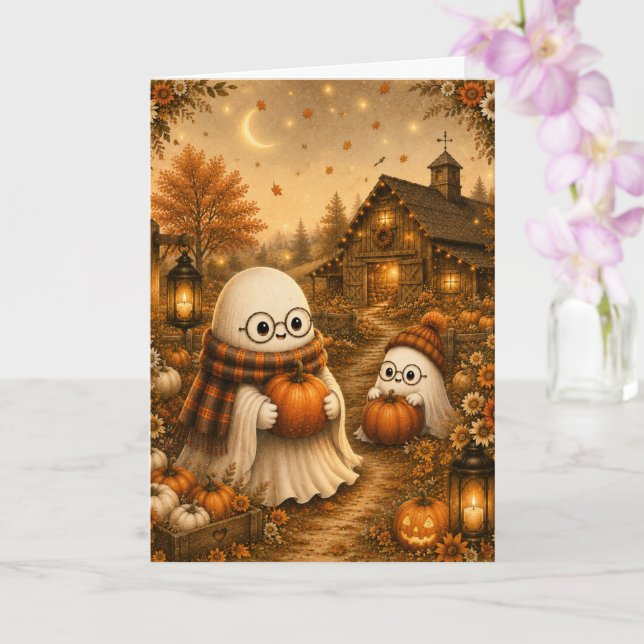 Carte Impression d'art de citrouille fantôme mignon (Orchidée)