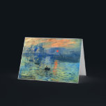 Carte Impression Sunrise, Soleil Levant, Claude Monet<br><div class="desc">Impression, Sunrise (Impression, soleil levant) is a painting by Claude Monet. It gave rise to the name of the Impressionist movement. Dated 1872, its subject is the harbour of Le Havre in France, using very loose brush strokes that suggest rather than delineate it. Monet explained the title later: Landscape is...</div>