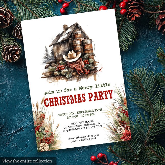 Carte imprimable pour fête de Noël de country cowb (Cowboy country Christmas party printable card

)