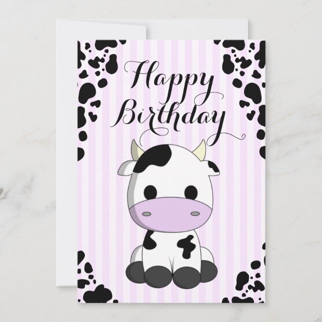Carte Imprimantes mignonnes Vache pourpre Anniversaire d (Devant)
