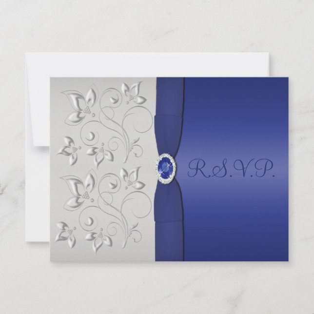 Carte IMPRIMÉE RIBBON Silver et Navy RSVP (Devant)