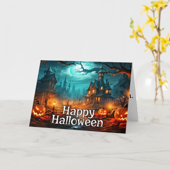 Carte Imredoutable Halloween Éffrayant Maison hantée (Fleur jaune)