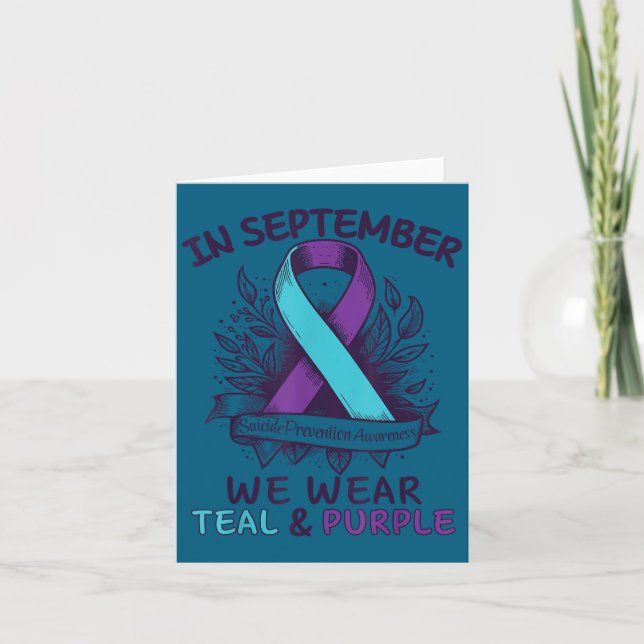 Carte In September We Wear Teal Purple Ribbon Suicide Pr (Devant)