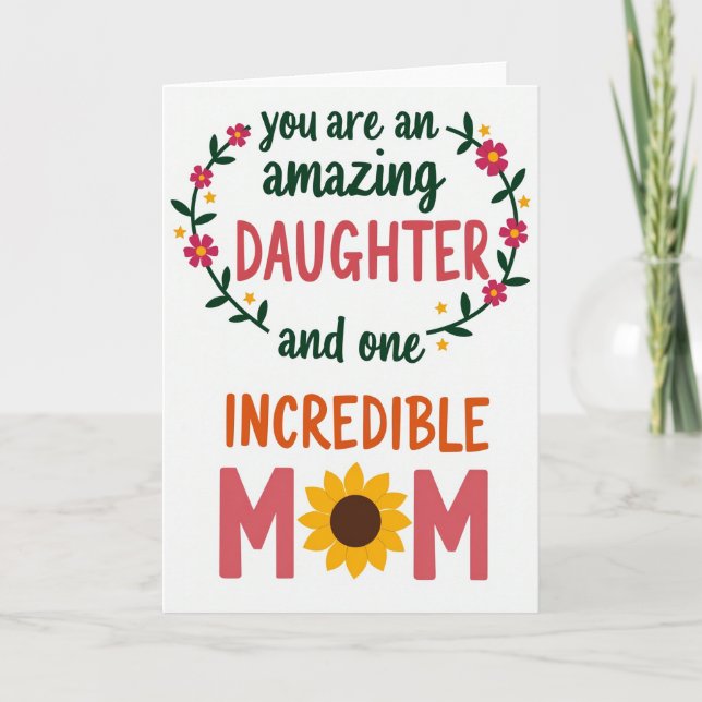 Carte Incroyable Maman Fille Florale (Devant)