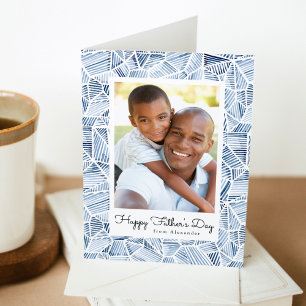 Carte Indigo Blue Watercolor Photo Happy Fête des pères